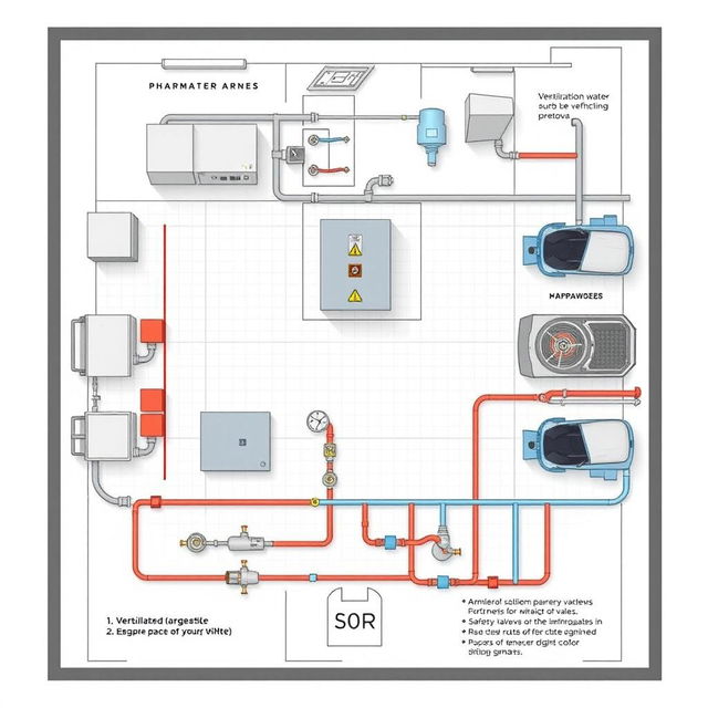 Detailed plans for the installation of a steam generator in a 4m x 4m environment