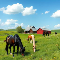 A serene landscape featuring a beautiful countryside with rolling hills and vibrant green pastures