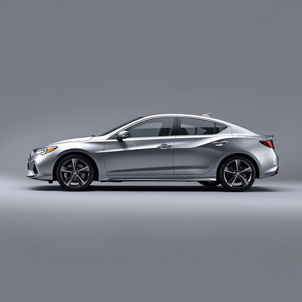A sleek and modern silver 2020 Acura ILX showcased prominently against a soft gray background