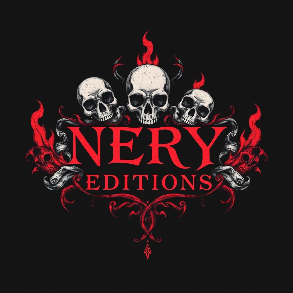 A hand-drawn logo that embodies the themes of death and hell, intricately designed with elements such as skulls, sinister flames, and grave markers