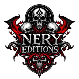 A hand-drawn logo that embodies the themes of death and hell, intricately designed with elements such as ominous skulls, swirling flames, and cryptic symbols