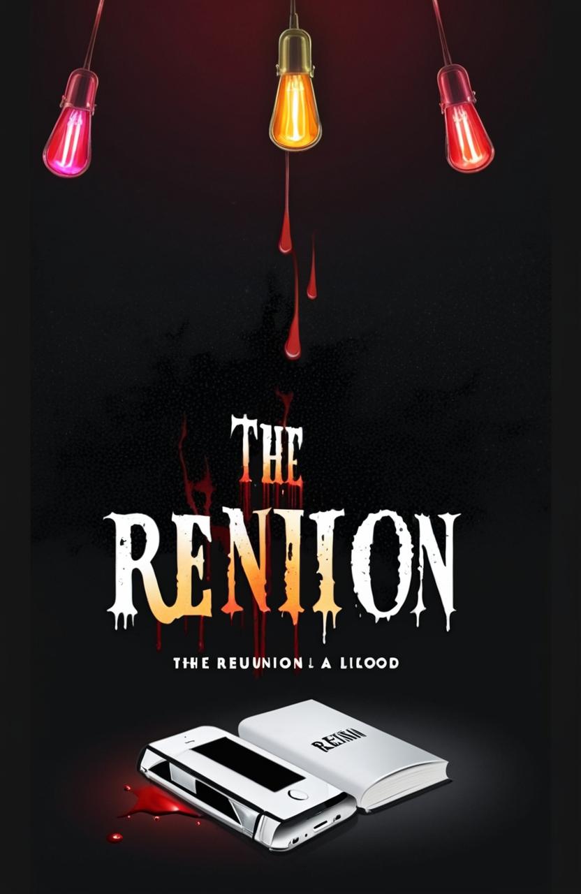 Design me a book cover with multicolored lights hung at the top of the cover, li