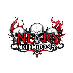 A hand-drawn logo inspired by themes of death and hell, featuring elements such as ominous skulls, swirling flames, and dark shadows