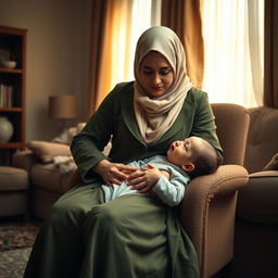 A highly detailed and realistic depiction of a living room scene bathed in soft, warm light