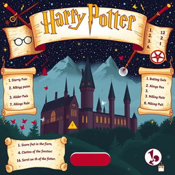 Create an engaging and visually captivating quiz about the Harry Potter series, featuring magical themes, including iconic symbols like wands, glasses, and the lightning bolt scar