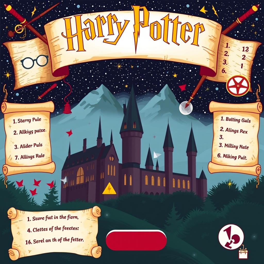 Create an engaging and visually captivating quiz about the Harry Potter series, featuring magical themes, including iconic symbols like wands, glasses, and the lightning bolt scar
