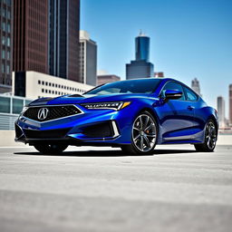 A striking blue 2025 Acura CL, now known as the CLX, showcasing its sleek and modern design