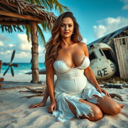A full-body image of a mature, curvy woman around 45 years old, beautiful and sexy