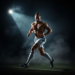 A dynamic sports scene featuring a male player in action, surrounded by an atmosphere of drama