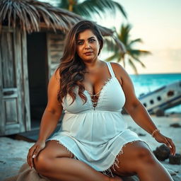 A full-body image of a mature, curvy woman around 45 years old, beautiful and sexy