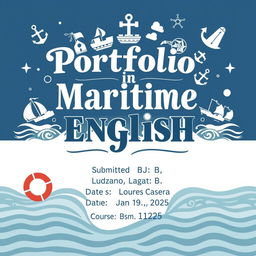 A visually appealing portfolio cover page design titled 'Portfolio in Maritime English'
