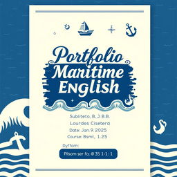 A visually appealing portfolio cover page design titled 'Portfolio in Maritime English'