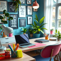 A vibrant and lively mobile setup featuring a colorful workspace