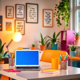 A vibrant and lively mobile setup featuring a colorful workspace