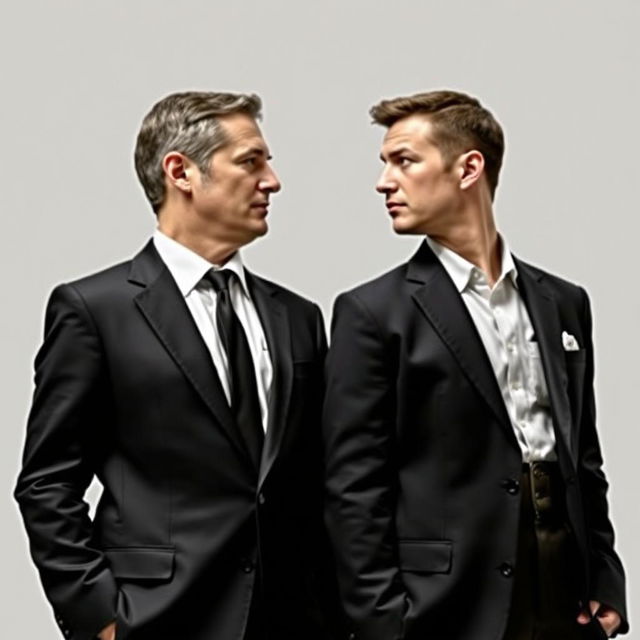 An image of two men standing side by side, facing each other