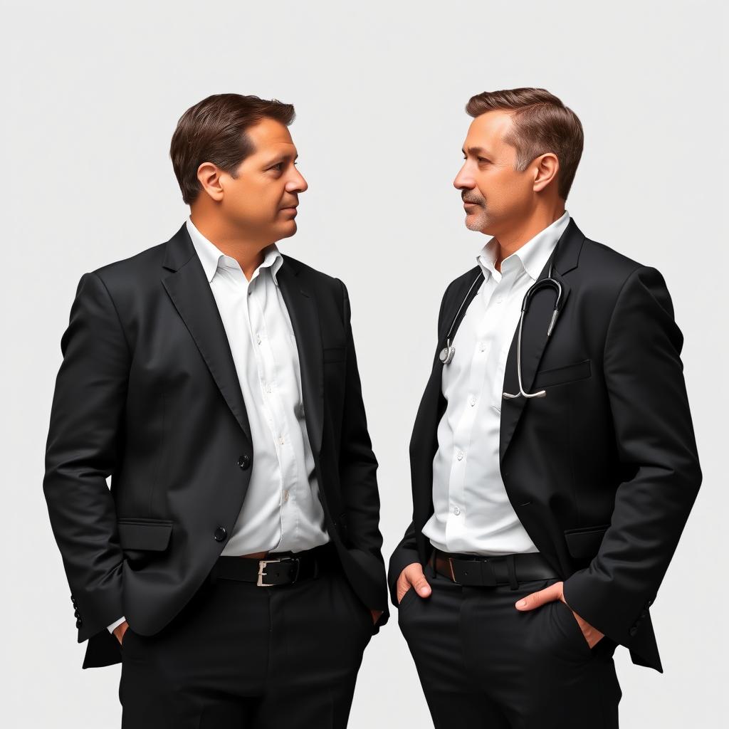 An image of two men standing side by side, facing each other