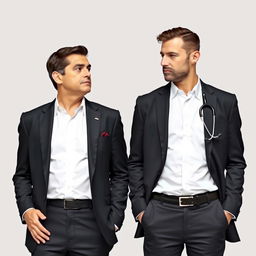 An image of two men standing side by side, facing each other