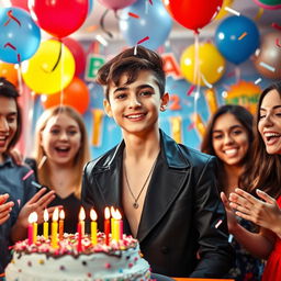A vibrant birthday scene celebrating a 14-year-old boy's special day