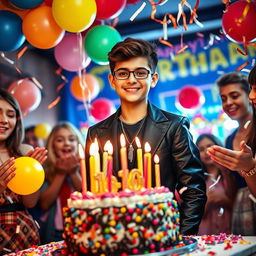 A vibrant birthday scene celebrating a 14-year-old boy's special day