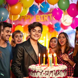 A vibrant birthday scene celebrating a 14-year-old boy's special day