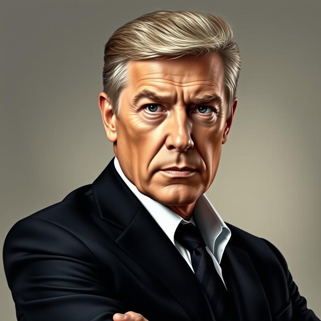 A detailed portrait of a man resembling a prominent political figure, styled as a president