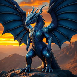 A magnificent female dragon adorned in intricately designed chainmail armor that gleams with metallic brilliance