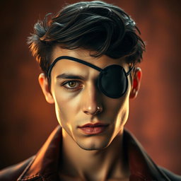 A captivating portrait of an individual wearing an eye patch, exuding confidence and mystery