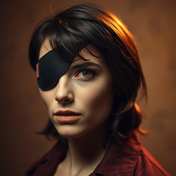 A captivating portrait of an individual wearing an eye patch, exuding confidence and mystery
