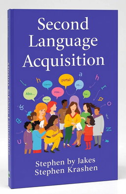 An educational and visually engaging book cover design for 'Second Language Acquisition' by Stephen Krashen