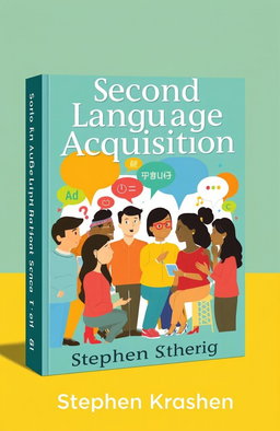 An educational and visually engaging book cover design for 'Second Language Acquisition' by Stephen Krashen