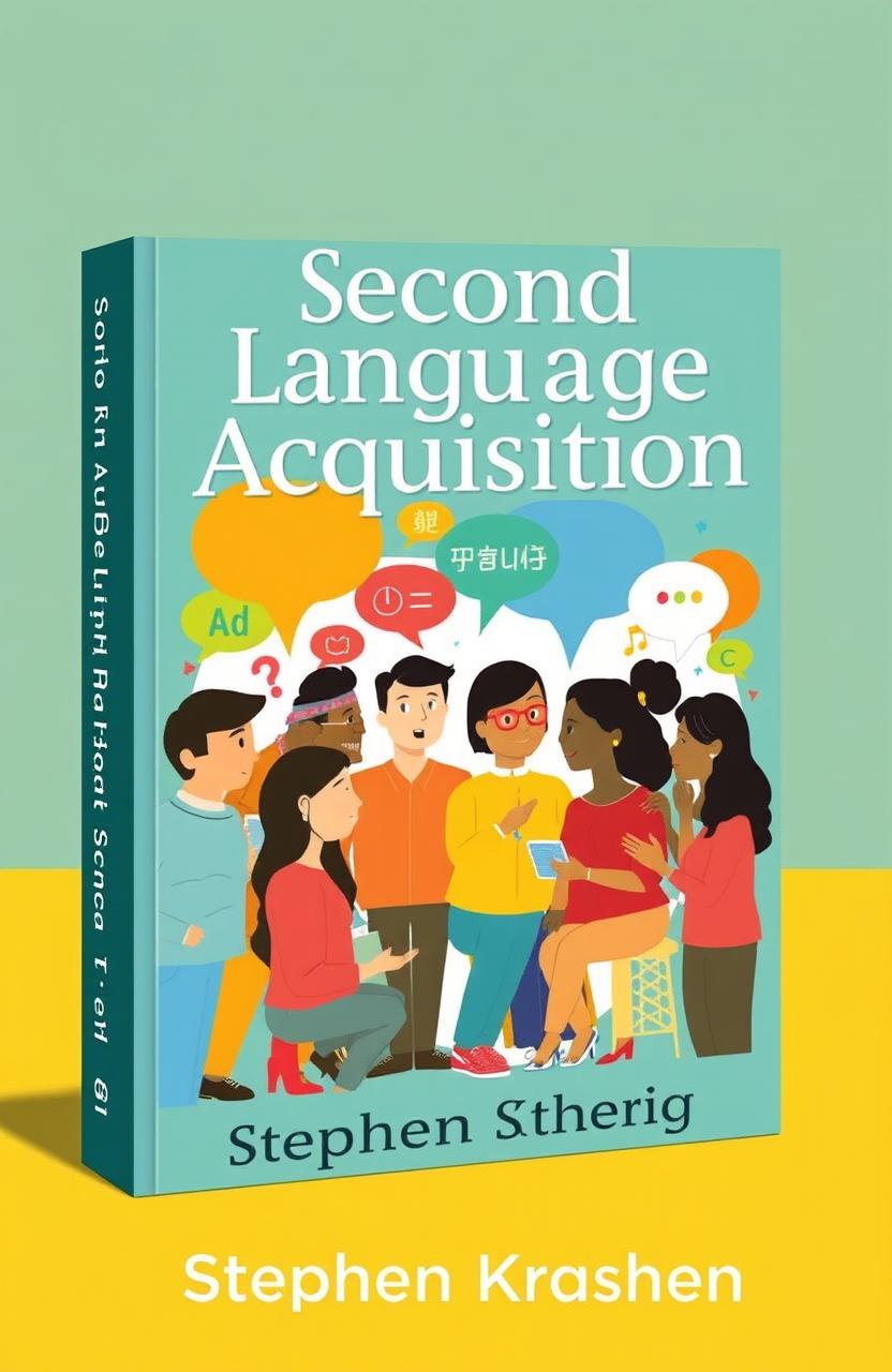 An educational and visually engaging book cover design for 'Second Language Acquisition' by Stephen Krashen