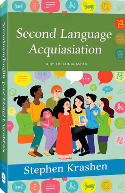 An educational and visually engaging book cover design for 'Second Language Acquisition' by Stephen Krashen