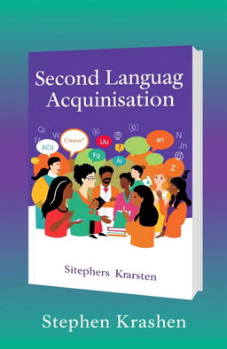 An educational and visually engaging book cover design for 'Second Language Acquisition' by Stephen Krashen
