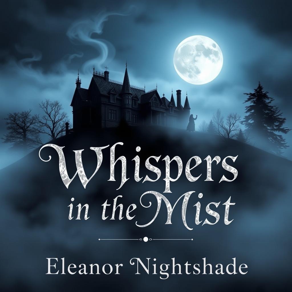 A hauntingly beautiful book cover for 'Whispers in the Mist' by Eleanor Nightshade