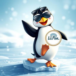 A cute penguin wearing sunglasses and dancing on ice, exuding joy and charm