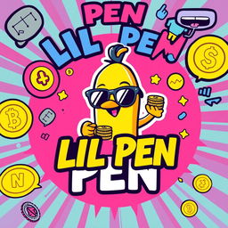 A vibrant and eye-catching banner for a meme coin called 'LIL PEN'