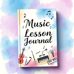 An eye-catching book cover design for a music lesson journal titled 'Music Lesson Journal'