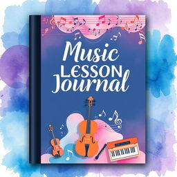 An eye-catching book cover design for a music lesson journal titled 'Music Lesson Journal'