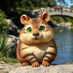 A whimsical fusion of a cat and a capybara, featuring a charming creature with a rounded body resembling a capybara and the playful facial features of a cat