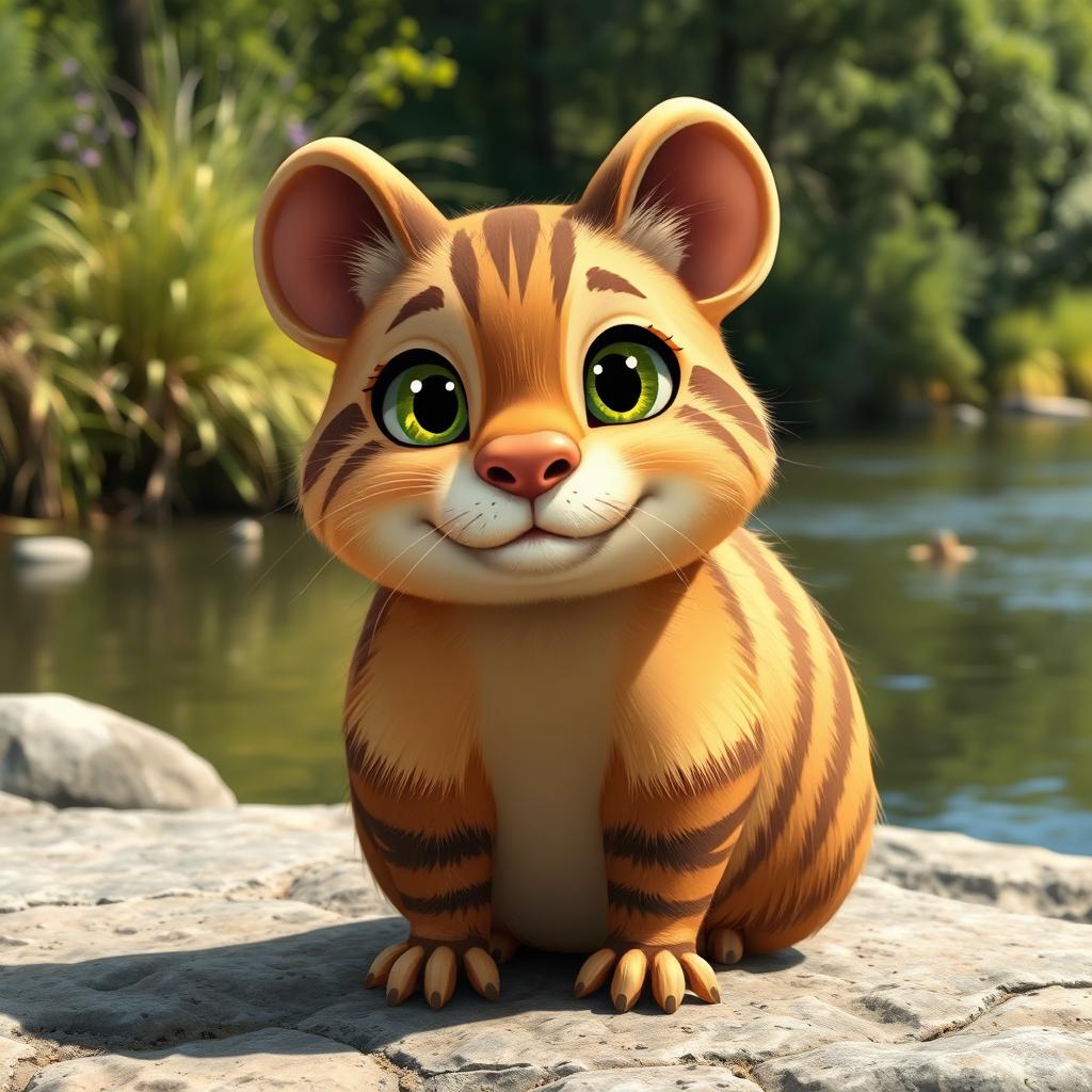 A whimsical fusion of a cat and a capybara, featuring a charming creature with a rounded body resembling a capybara and the playful facial features of a cat