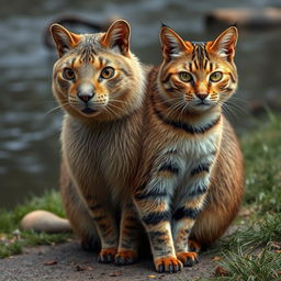 A realistic fusion of a cat and a capybara, showcasing a creature that has the robust body shape of a capybara with the sleek, agile features of a domestic cat