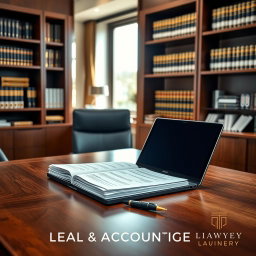A professional and sophisticated Facebook cover image for a legal accounting firm