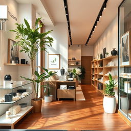 A beautifully designed storefront showcasing modern and elegant decor with a warm and inviting atmosphere