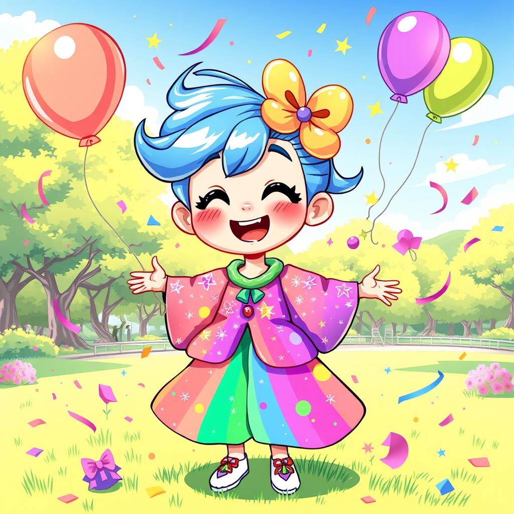 A vibrant and colorful illustration of Bini Maloi, a fictional character known for their whimsical and playful personality