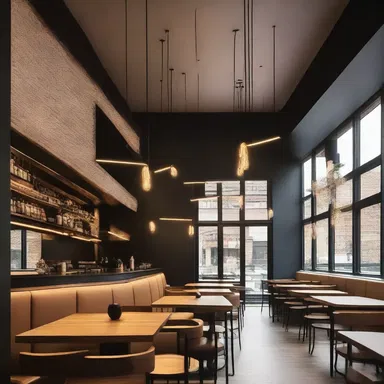 The architect used acetylenic lighting fixtures to create a modern and industrial look in the restaurant.