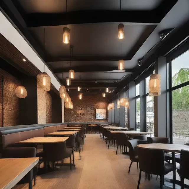 The architect used acetylenic lighting fixtures to create a modern and industrial look in the restaurant.