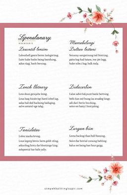 A beautifully designed social media glossary for language and literature, featuring Indonesian terms and their meanings in an elegant, visually appealing layout