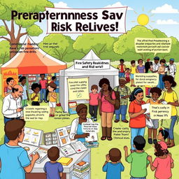 A comprehensive and engaging illustration representing disaster readiness and risk reduction
