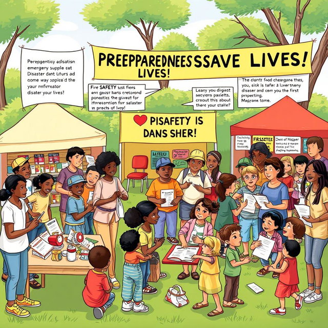 A comprehensive and engaging illustration representing disaster readiness and risk reduction