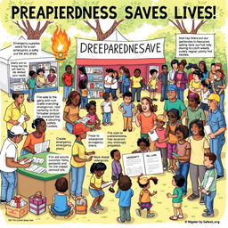 A comprehensive and engaging illustration representing disaster readiness and risk reduction